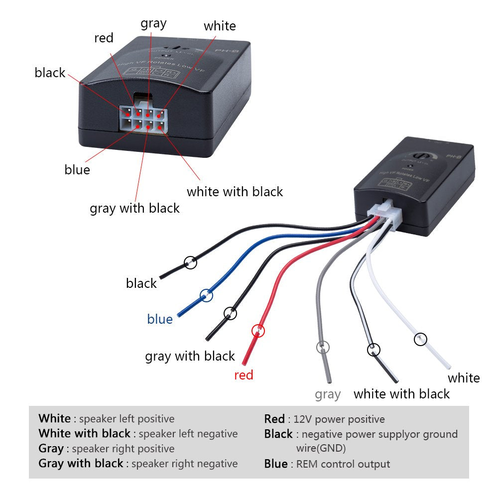 Mr. Ho Auto Car RCA High to Low 2-Channel Line Output Converter with Adjustable Subwoofer Level for Car Amplifier - Black