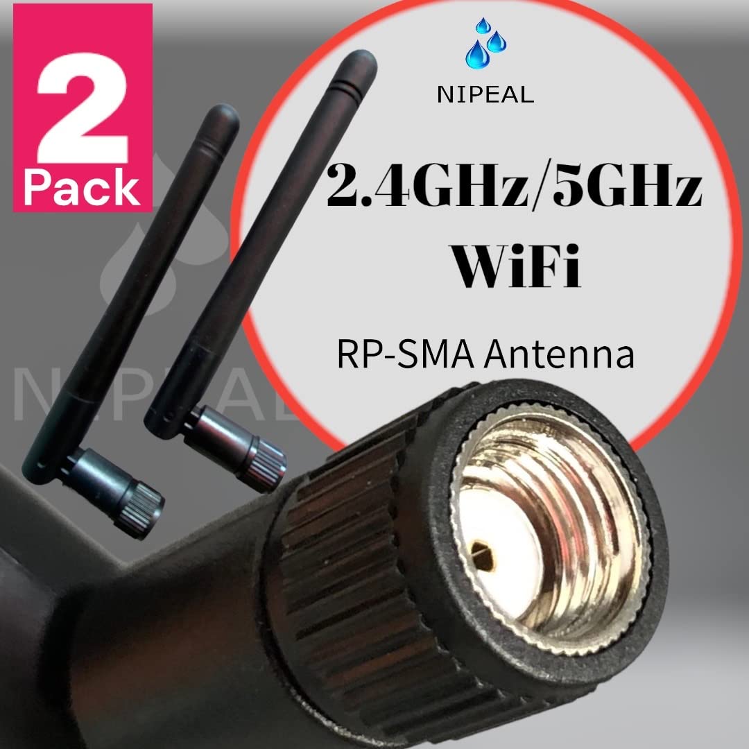 (2-Pack) Dual Band WiFi 2.4GHz 5GHz 5.8GHz 3dBi MIMO RP-SMA Male Antenna for WiFi Router Wireless Network Card USB Adapter- Security IP Camera Video