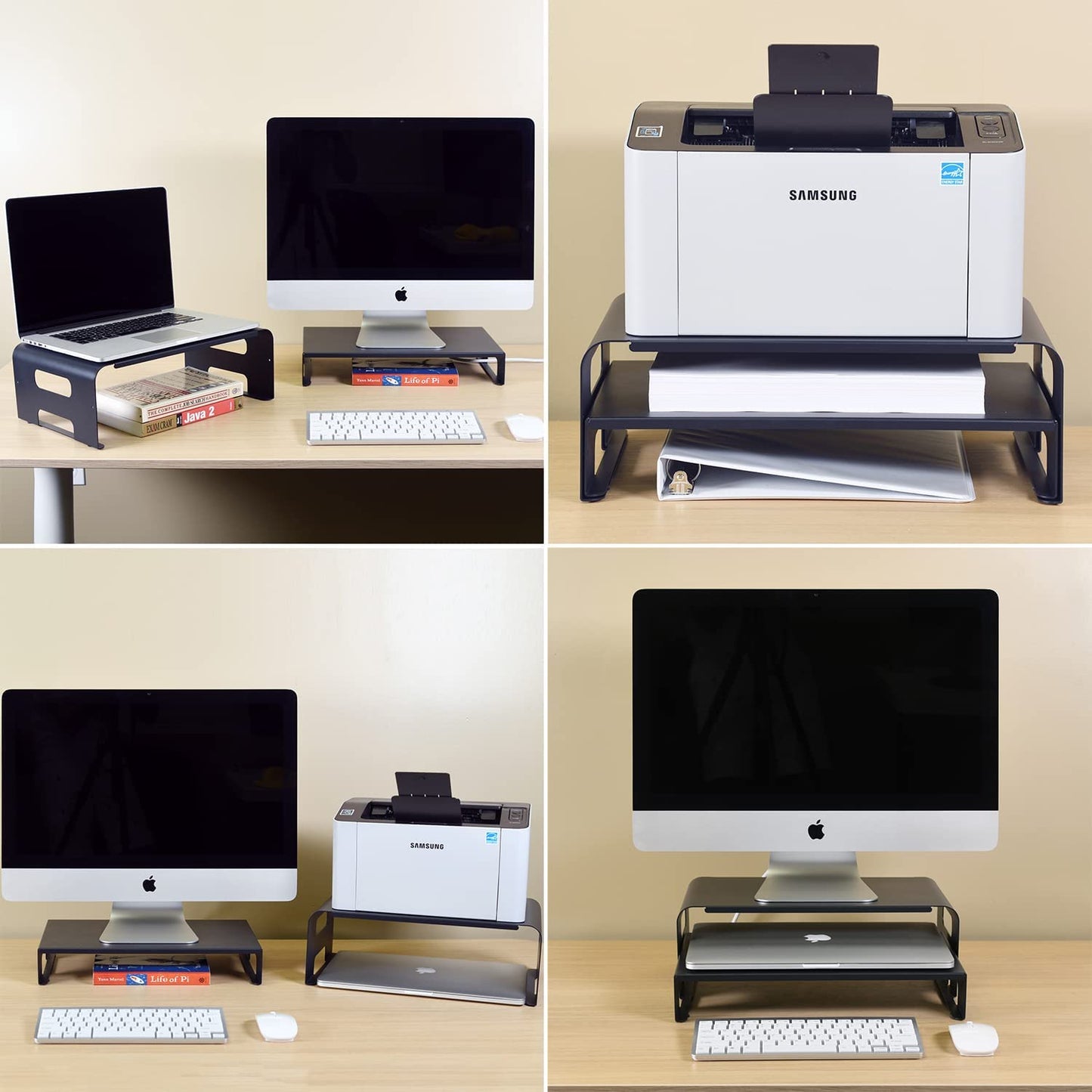 AEONS Versatile 2-Piece Monitor Stand Riser Desk Organizer, Ergonomic 2-Tier Computer iMac Display Holder Laptop Stand Printer Storage Shelf Cable