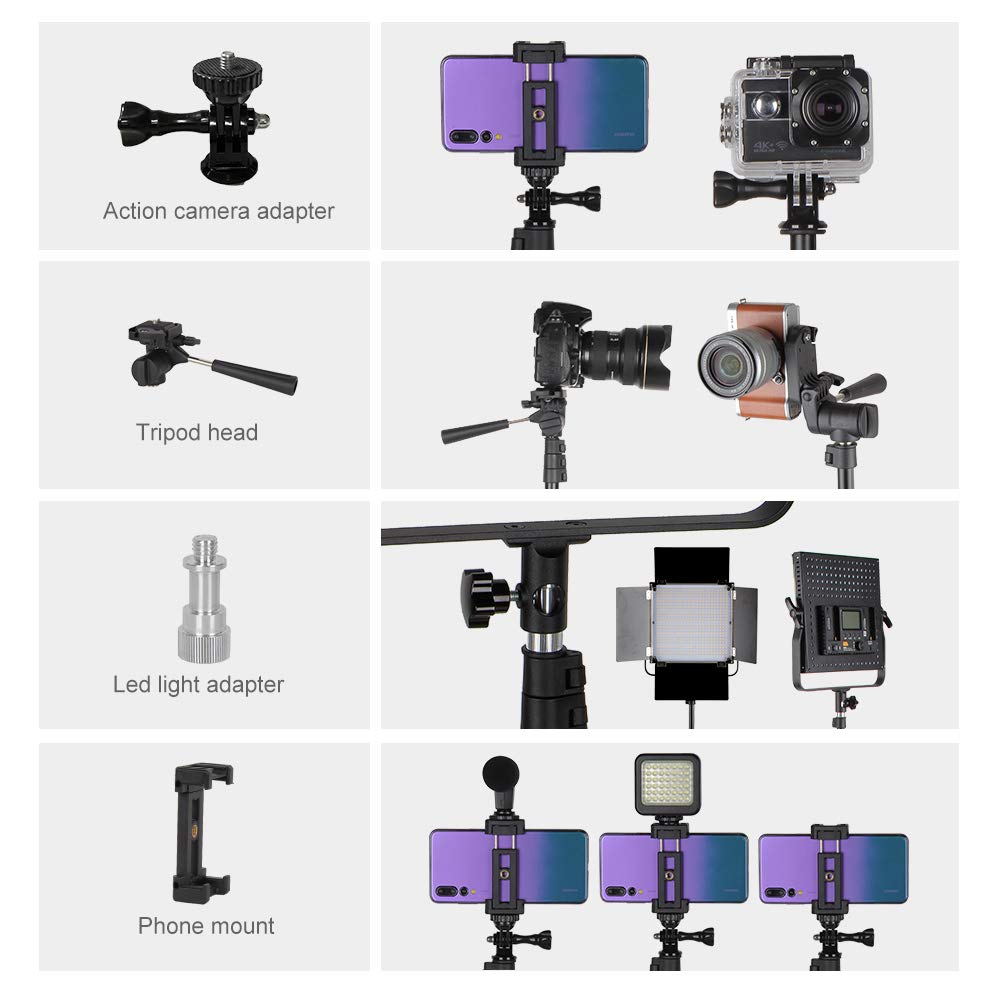 70-Inch Camera/Phone Tripod Monopod Aluminum Lightweight Compact for Travel Pan Head QR Plate for DSLR Vlogging Camera with Phone Mount and Carrying