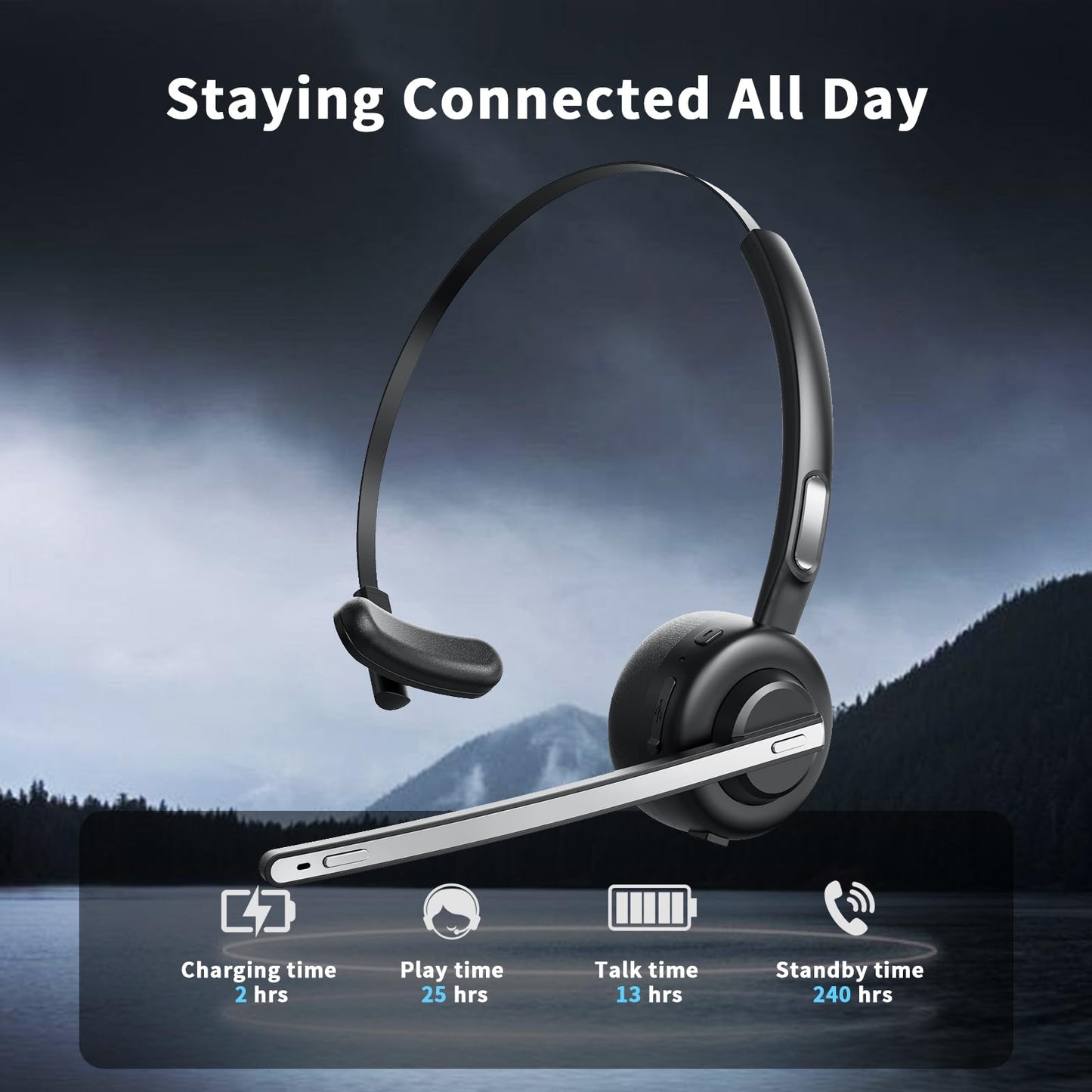 Marnana Bluetooth Headset, V5.2 Trucker Wireless Headset with Noise Cancelling Microphone & Charging Base for iPhone Samsung Cell Phone
