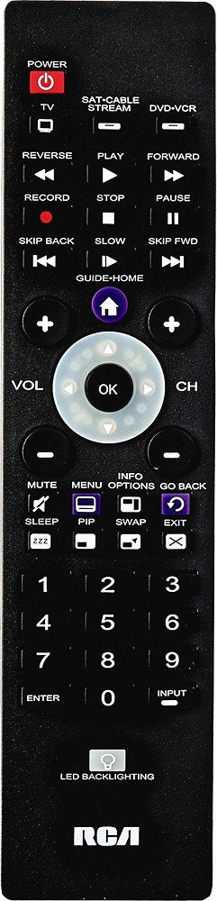 RCA Universal Remote Control for TV, Streaming Players & Cable Boxes, 3 Device Remote, Backlit Keypad, Long Range IR, Easy Setup, Compatible