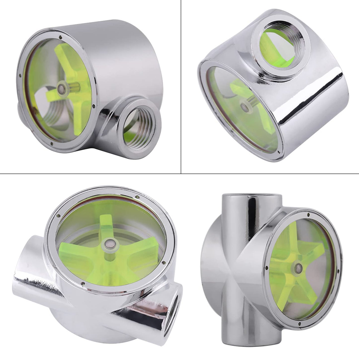 G1/4" Meter Indicator, Female to Female Thread Tungsten Alloy Water Indicator, with Green Impeller, for Computer Water Cooling System