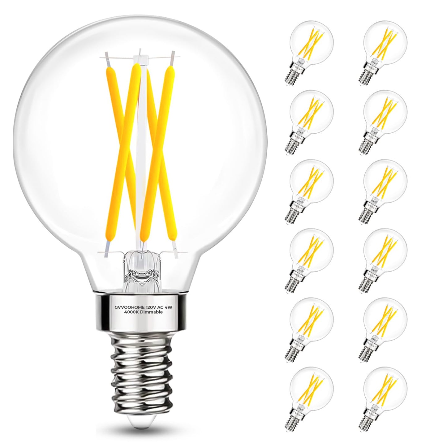 E12 Candelabra G16.5 Globe LED Bulb, 4W 400LM, 40W Equivalent Dimmable