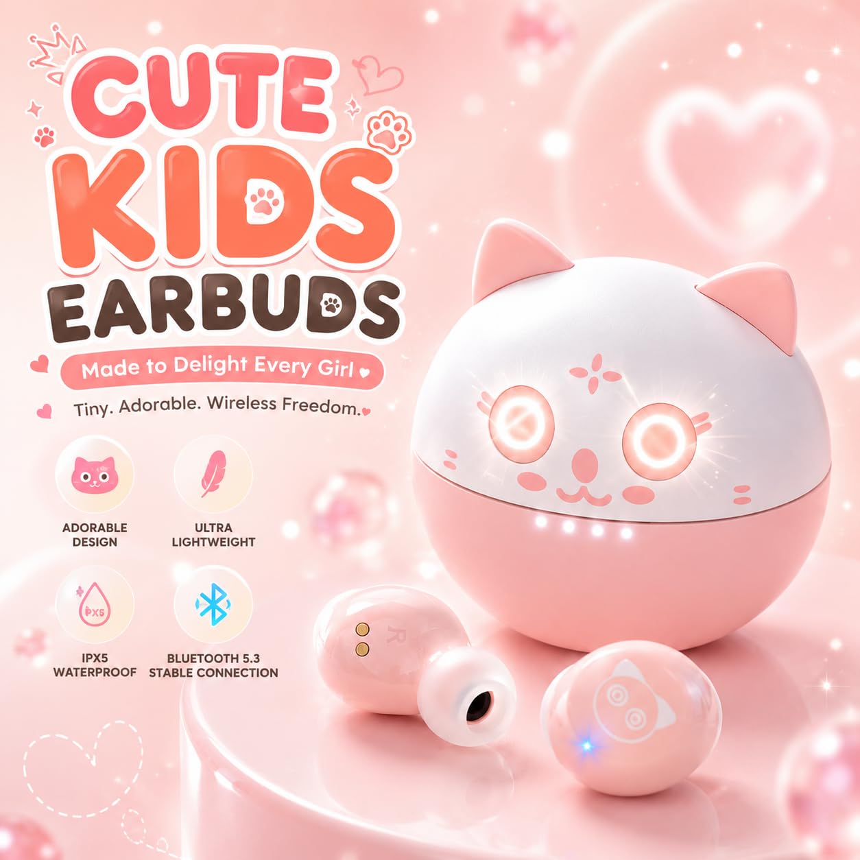 Bluetooth headphones, Bluetooth 5.3 Headphones HiFi Stereo, True Wireless Earbuds, LED Digital Display Wireless Earpods, Ear Buds with Microphone