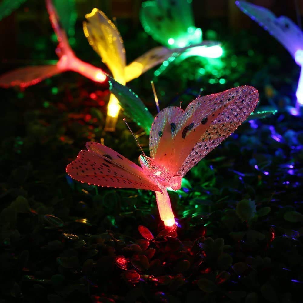 Berocia Butterfly Solar String Lights Outdoor, Waterproof 12 LED Solar Fairy Lights for Garden Patio Christmas Yard Party Camping Decor