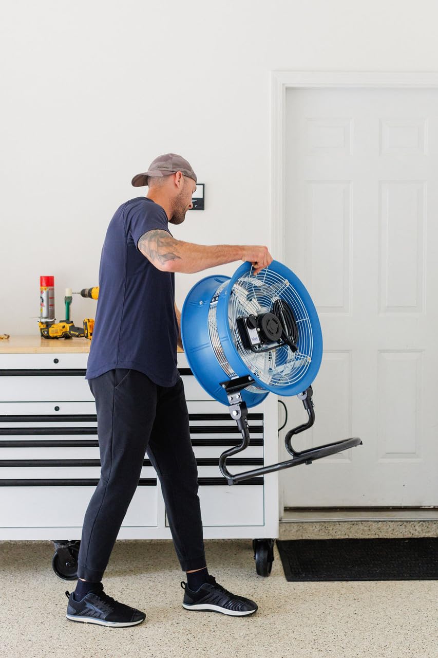 patterson BLUE 24-Inch High-Velocity Industrial Floor Fan, Heavy-Duty 3-Speed Metal Air Circulator