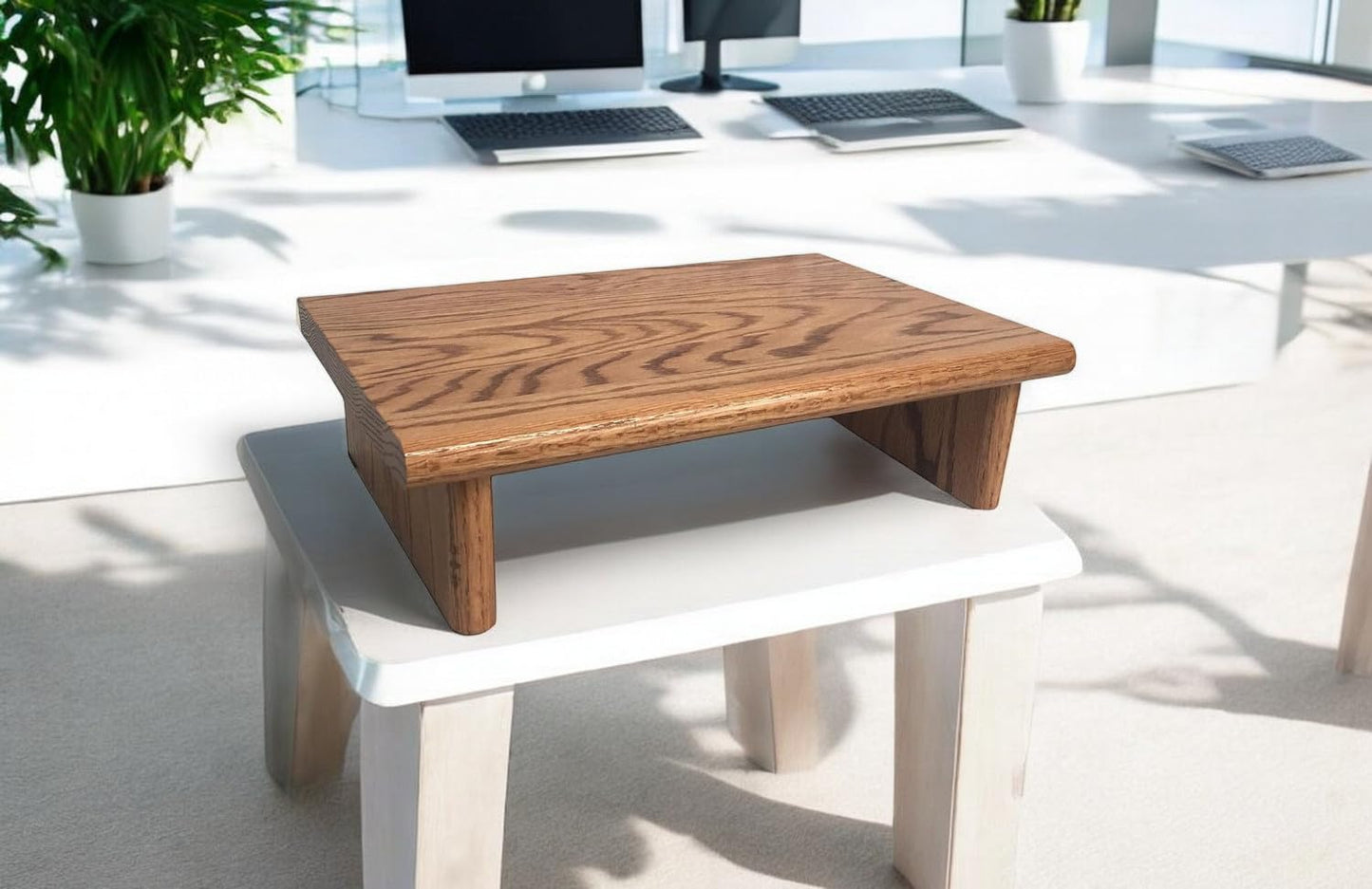 CIDS Monitor Stand Oak 1" Golden Oak 18 x 11.25 x 4.88 TV Wood Shelf Riser Bed Stool Assembled Made in USA New