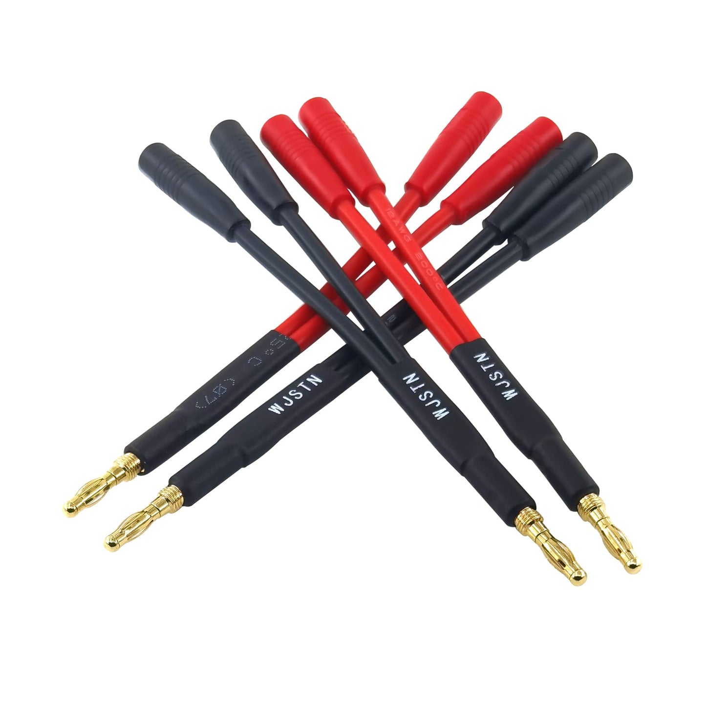 Suanqi Banana Plug to 2-Female 4mm Banana Jack Socket Plug Splitter Adapter,3 inches 1 Male to 2 Female 4Pack.