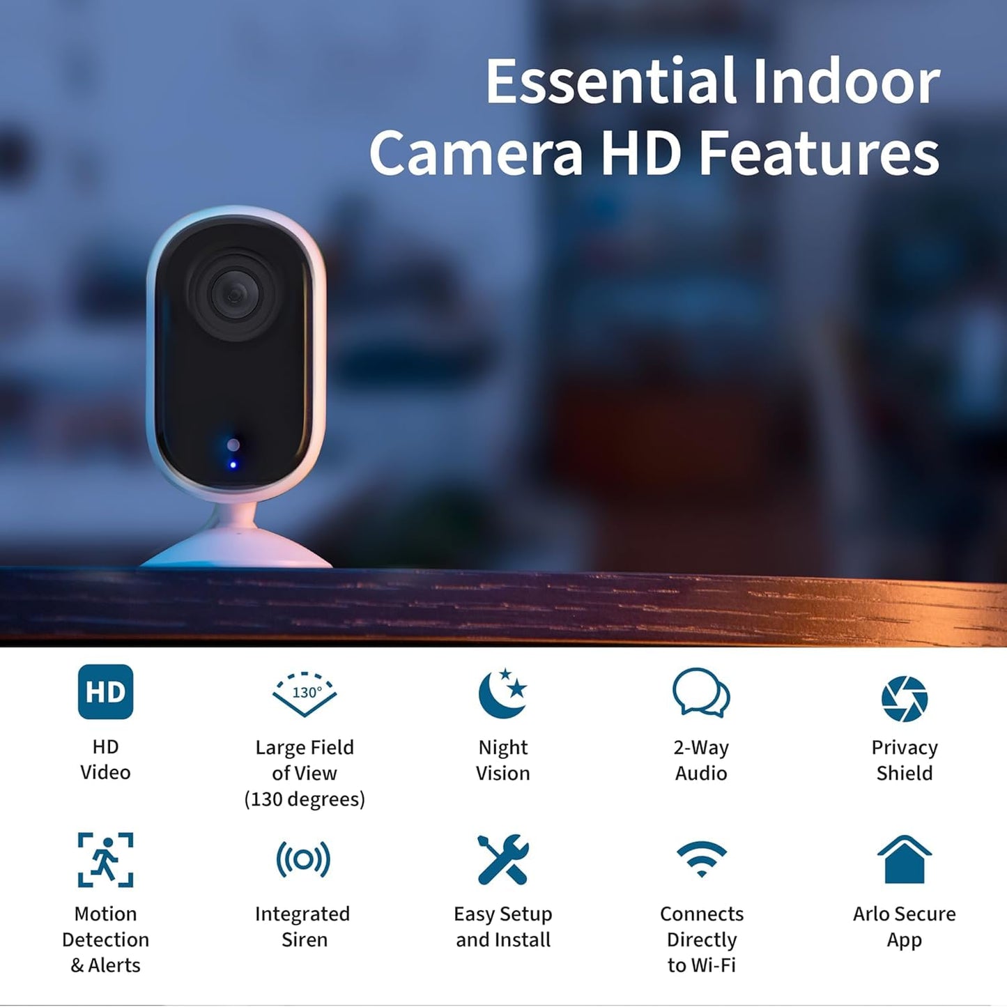 Arlo Essential 2nd Gen Security Camera, Indoor Wired HD Spotlight Cam, 2-Way Audio, Night Vision, Motion Alerts & Notifications, Live Stream,