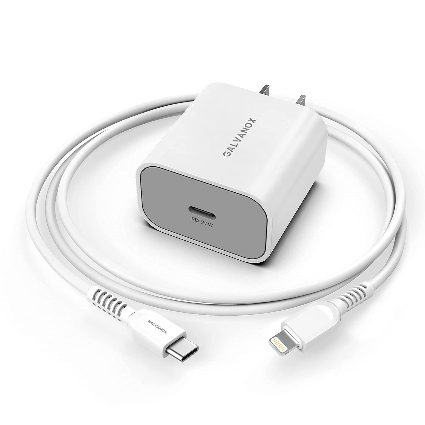 Galvanox (Apple MFi Certified) Cord with Wall Plug for iPhone 14/13 Pro Max Charger Lightning to USB-C Fast Charging Adapter with Cable (White)