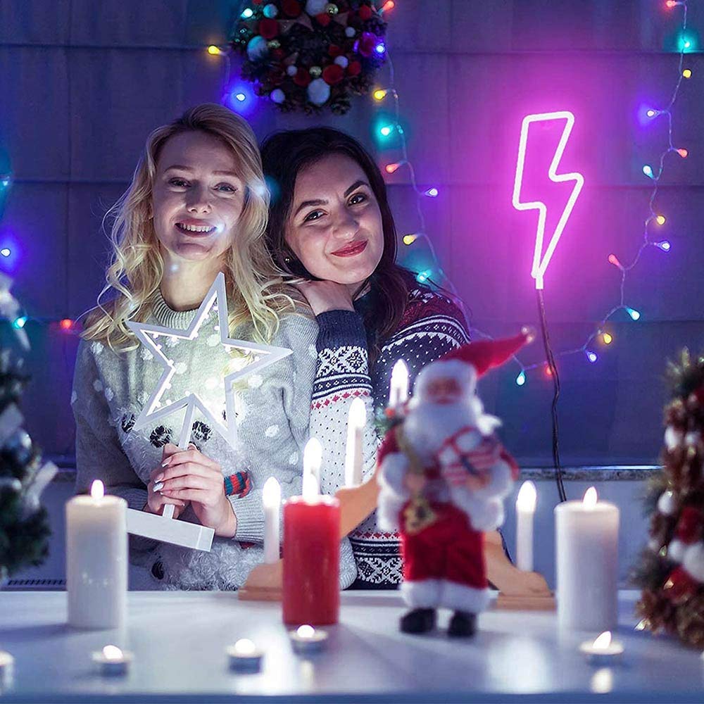 YouOKLight Lightning Bolt Neon Sign Lights, LED Wall Light Night Lights, Battery or USB Powered Neon Lights for Wall Decor, Bedroom, Kids Room, Living