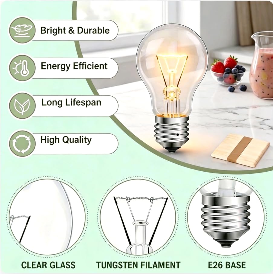 JUNFMLY 60W Incandescent Light Bulbs, E26 Base A19 Warm White Light Bulb 60W - 4 Pack