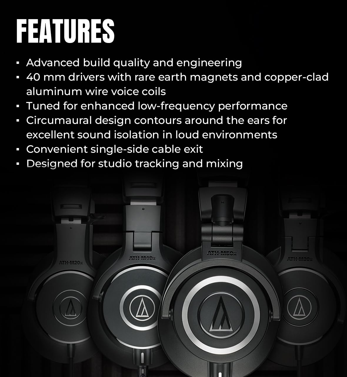 Audio-Technica ATH-M20x Professional Monitor Headphones - Black Bundle with Case and Austin Bazaar Polishing Cloth