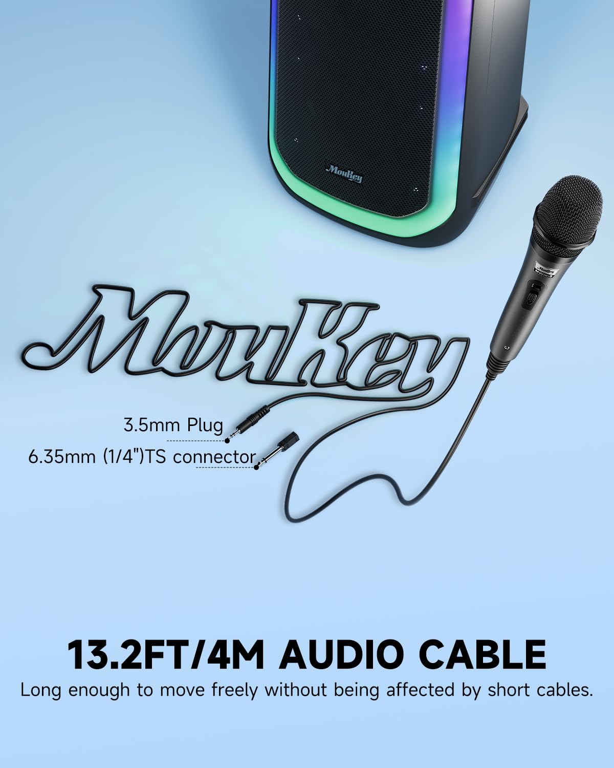Moukey Wired Handheld Vocal Microphone, Metal XLR Dynamic Cardioid Mic with 13 ft Cable, for Singing, Stage, Party, Compatible with Karaoke Machine/PA