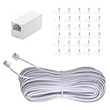 Yumiwoow Telephone Extension Cord Phone Cable Line Wire, with Standard RJ11 Plug and 1 in-Line Couplers and 30 Cable Clip Holders-White 15M