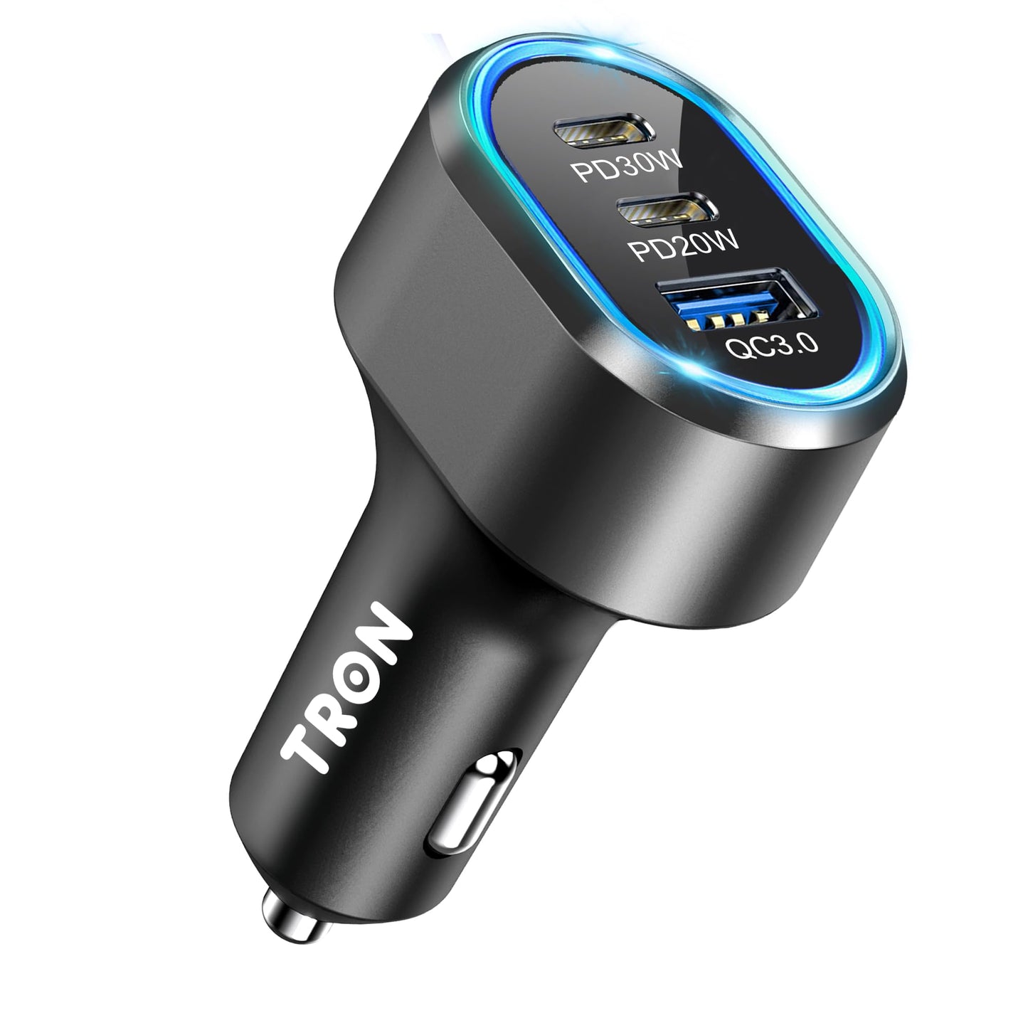 TRON PD 50W Car Charger, 3-Port USB-A + USB-C + USB-C with LED Light Car Power Adapter PD/QC Fast Charging Cigarette Lighter for iPhone, iPad