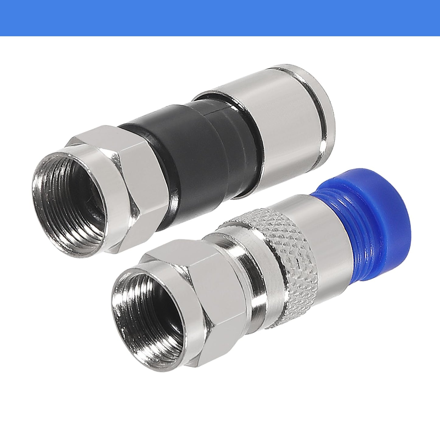 20pcs RG6 Compression Connector Coaxial Cable Connectors Straight Antenna Coax Adapter(Black+Blue)