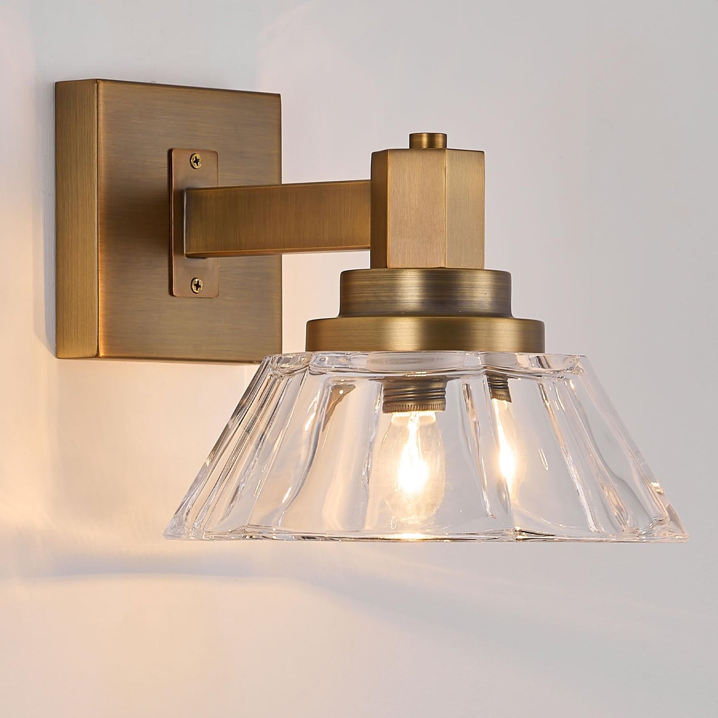 BHBYEDYCK Vintage Glass Wall Sconces Gold Sconces Brass Bathroom Vanity Lights Retro Wall Light Fixture for Bedroom