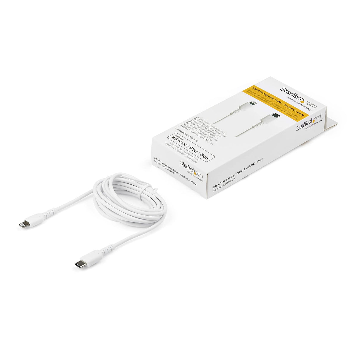 StarTech 6ft/2m USB-C to Lightning Cable White Rugged MFi (RUSBCLTMM2MW)