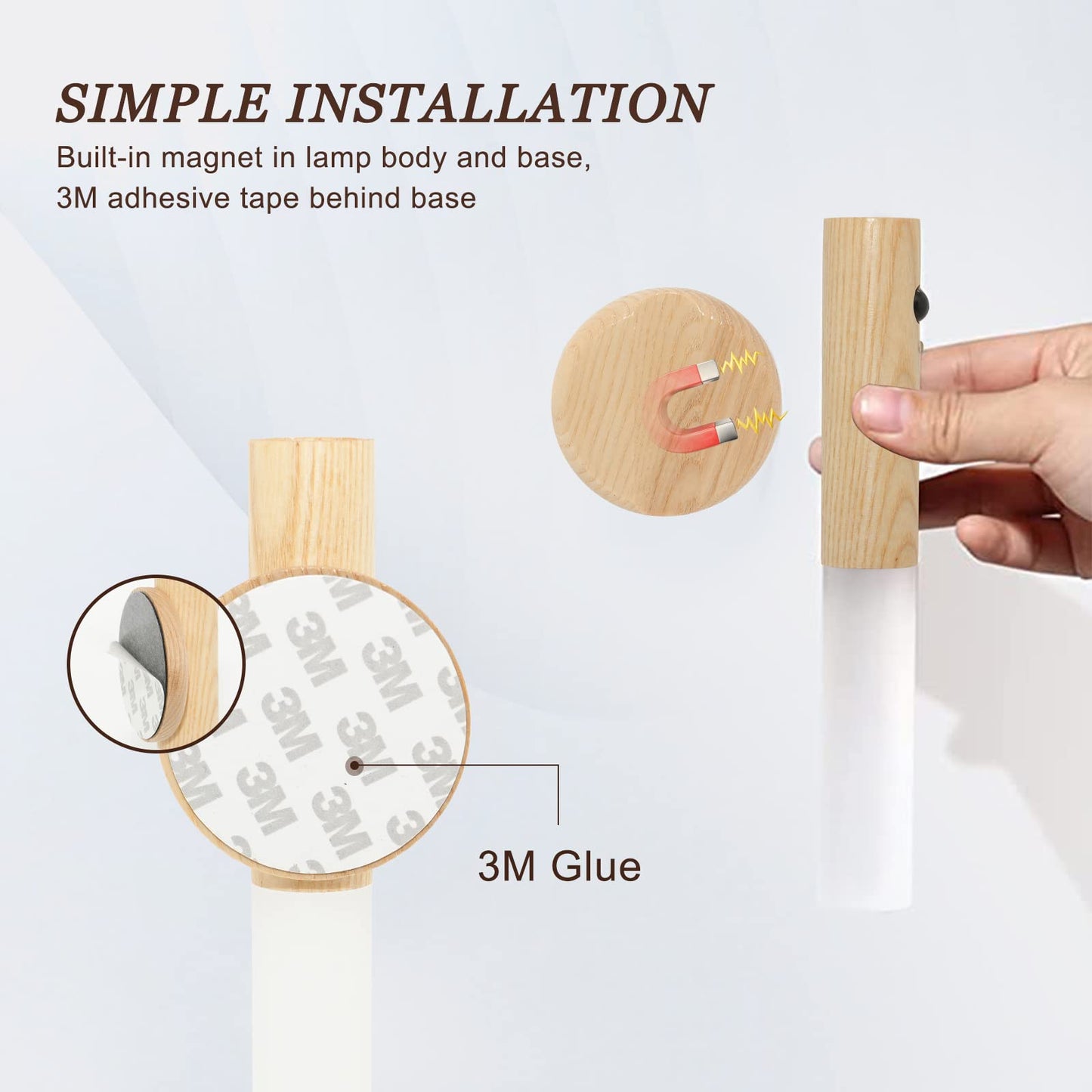 FR.Tooc Motion Sensor Wall Sconces, Smart Portable Sensor Night Light Wood USB Rechargeable Magnetic Night Light (White Ash Wood 2PCS)