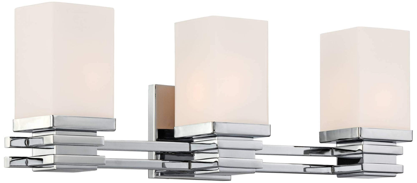 Possini Euro Design Bennett Modern Wall Light Chrome Silver Hardwired 22" Wide 3-Light Fixture Mounted Etched White Opal Glass Rectangular Shade