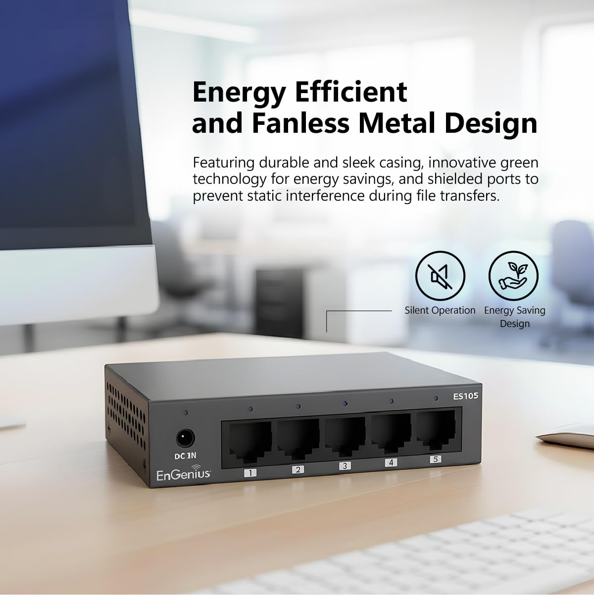 EnGenius 5-Port Gigabit Unmanaged Switch (ES105) | 5X GE Ports high-Speed Connections | Plug and Play | fanless Silent Operation | IEEE 802.3az Energy