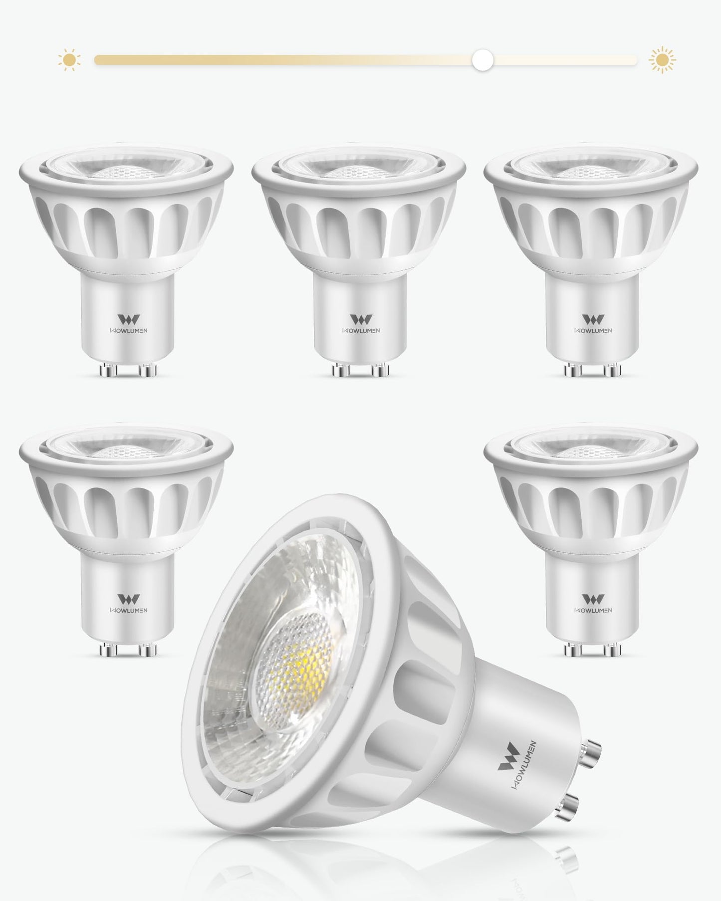 WOWLUMEN Dimmable GU10 LED Light Bulbs, MR16 GU10 Base Bulb Replacement for Recessed Track Lighting, 3000K Warm White 5W 500LM 40° Spotlight