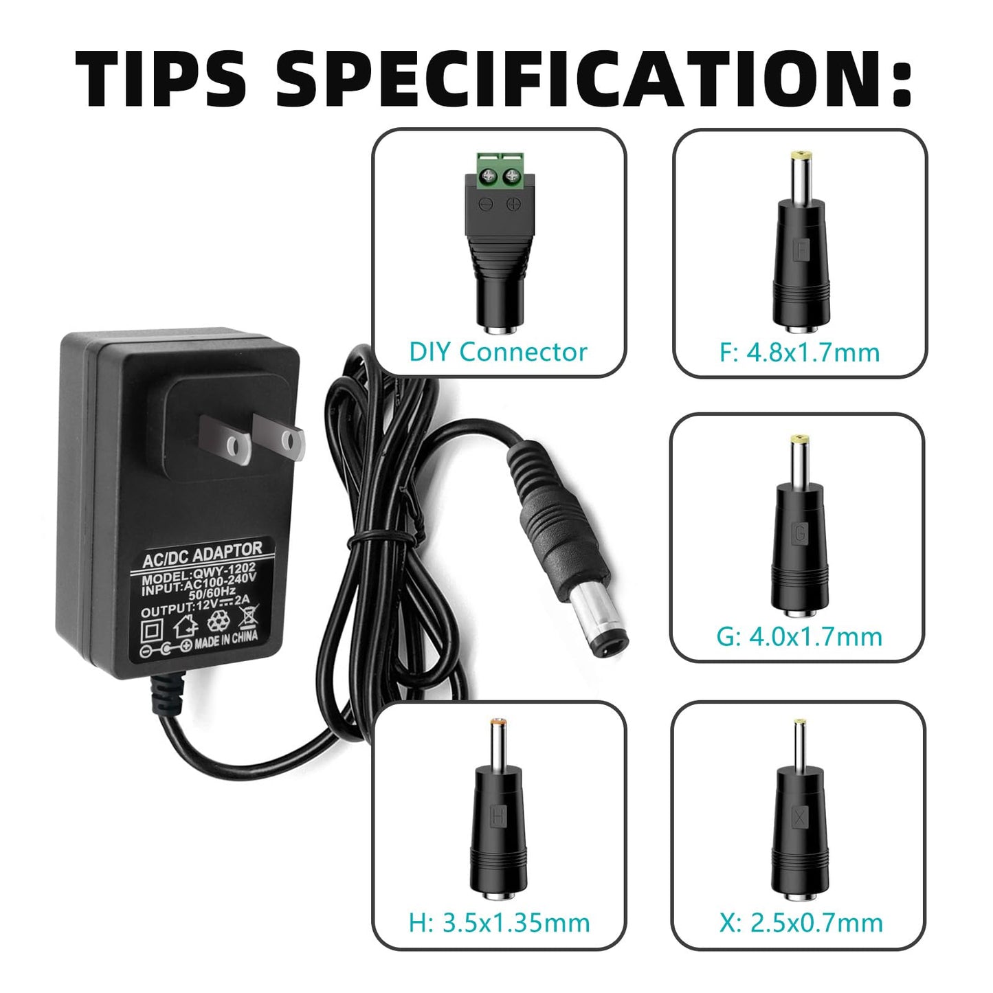 12V 2A AC Adapter Charger with 8 Tips, ac/dc Adapter 100-240v, 50/60hz 12 Volts 2000mA DC in 12V Power Supply Cord for Seagate & WD My Book WD LED…