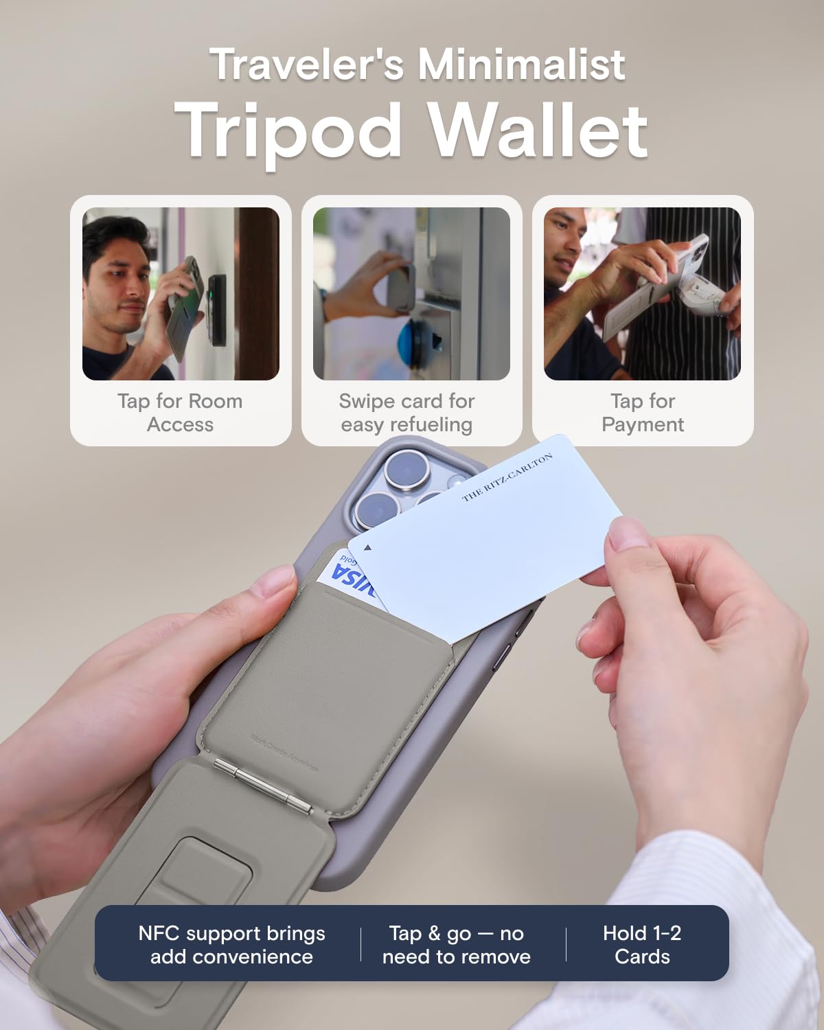MOFT Phone Tripod Wallet for iPhone, Mulit-Angles, Lightweight & Portable Phone Stand, MOVAS Vegan Leather Magnetic Wallet, Strong Magnets, NFC Card