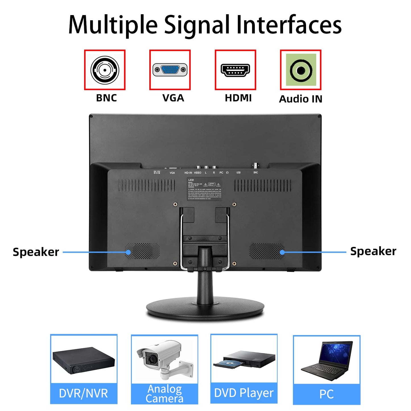 ZOSHING 17inch Security Monitor,Wall-Mounted Monitors Supports USB/Full Format Video Playback,CCTV Monitors with AV/HDMI Input/VGA/Headphone