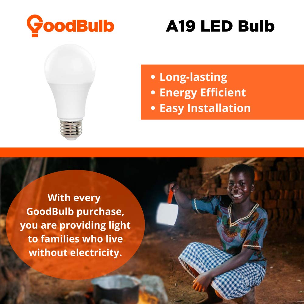 GoodBulb LED A19 Light Bulbs | 9 Watt (60 Watt Equivalent) | E26 Base | Daylight 5000K | EcoSmart Lights | High Output 825 Lumens | 6 Pack