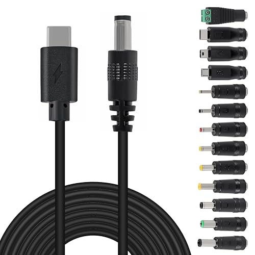 MELIFE USB C to DC 9V Power Cord, Universal DC 5.5x2.5mm (Compatible with 5.5 x 2.1mm) Plug Jack Charging Cable with 13 Connector Tips, 3.3ft USB C