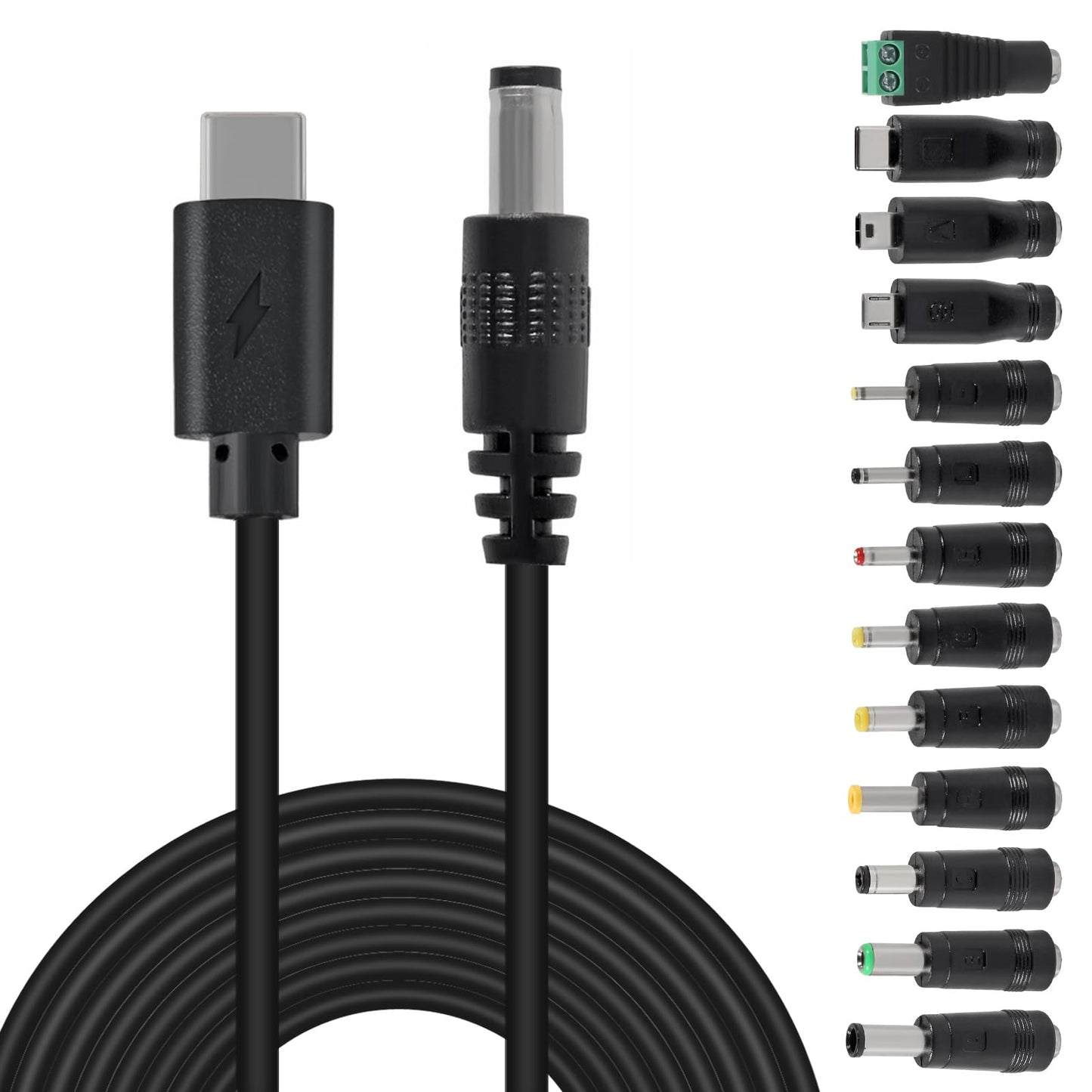 MELIFE USB C to DC 9V Power Cord, Universal DC 5.5x2.5mm (Compatible with 5.5 x 2.1mm) Plug Jack Charging Cable with 13 Connector Tips, 3.3ft USB C