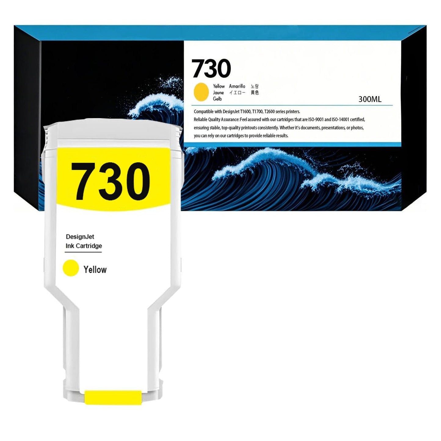 ET UCOLOR 730 Yellow Compatible Replacement for 730 Ink Cartridges 300ml Yellow P2V70A for DesignJet T1600 T1700 T2600 Printer Ink 1-Pack