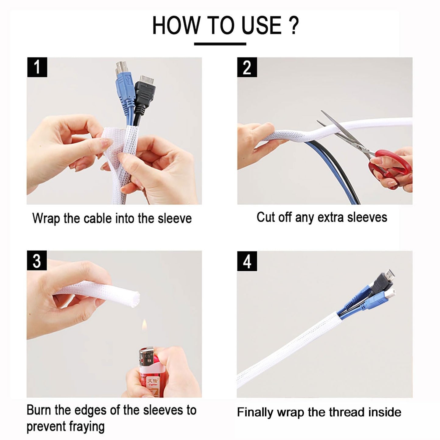 QCSIW 3/8 Inch -50ft Split Cable Sleeve, Braided Wire Loom Tubing Cord Protector for Cable Management,Protect Pets from Chewing, Flexible Wire Wrap