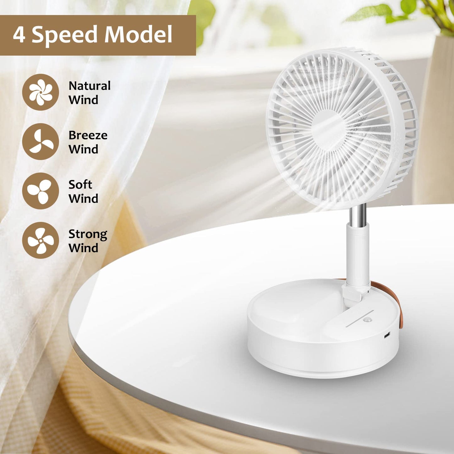 BAETI Portable Fan, 7200mAh Portable Oscillating Standing Fan with Remote Control, Adjustable Height With 4 Speeds Foldable Table Fan for Office