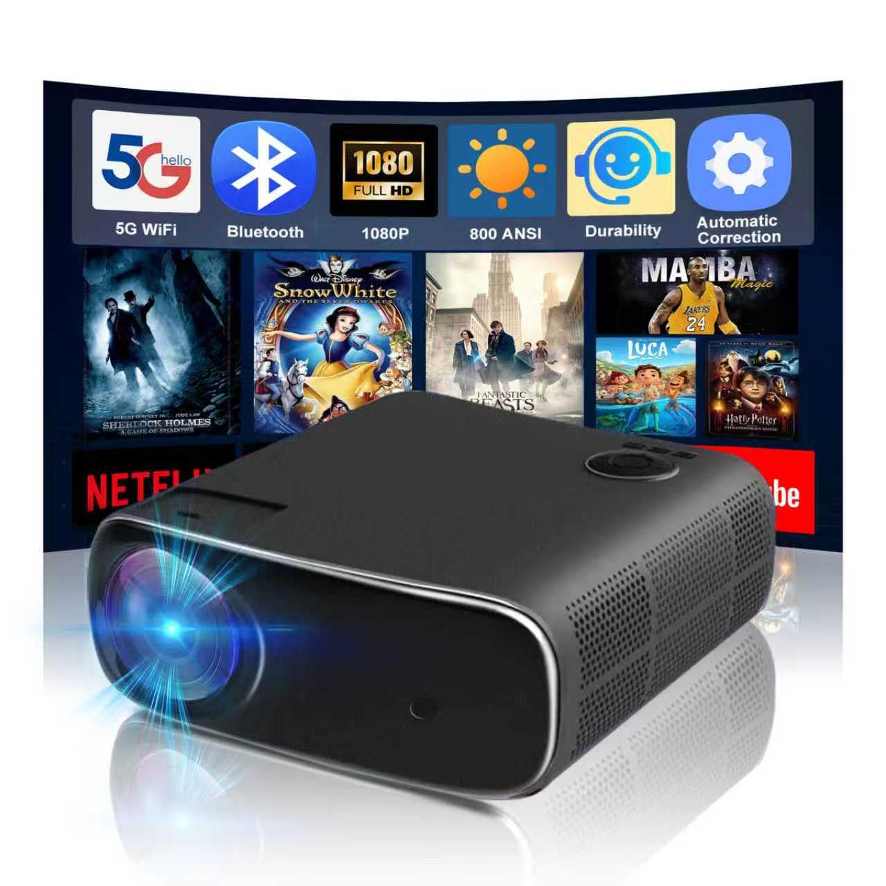 kovela Smart Projector with WiFi and Bluetooth 1080P Outdoor Video Projector Support 4K 800 ANSI Smart Outdoor Home Movie Projectors Auto Keystone