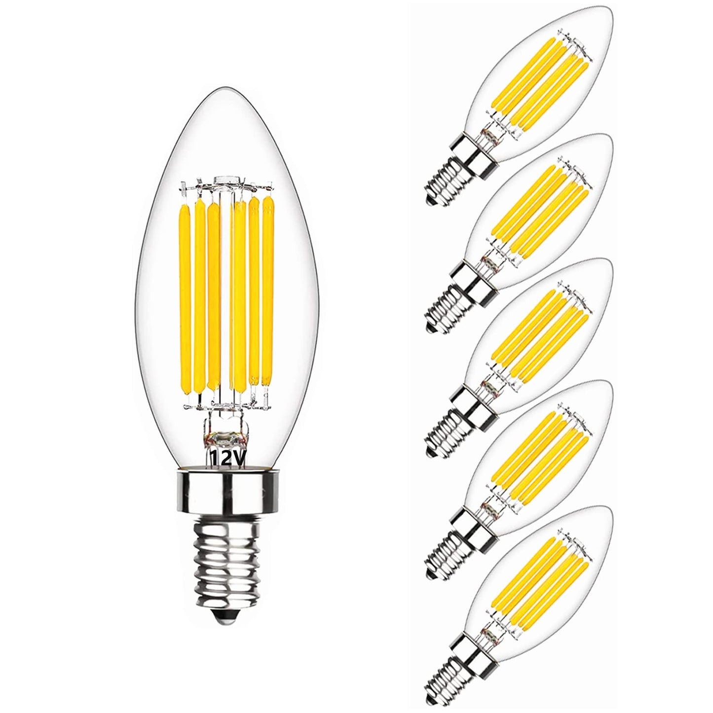 SHUWDKAR 12 Volt LED Candelabra Light Bulbs 60 Watt Equivalent E12 LED Bulb