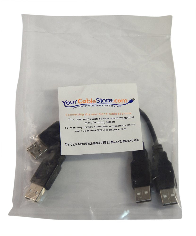 Your Cable Store 2 Pack 6 Inch Black USB 2.0 High Speed Male A to Male A Cable 0.5 Ft