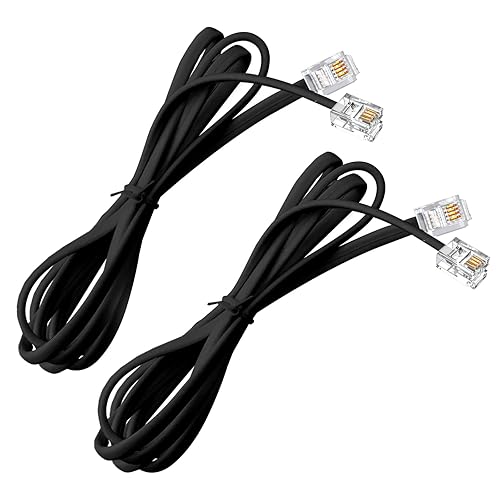 OLIREXD Black 25FT Phone Telephone Extension Cord Cable with Standard RJ11 6P4C Plugs for Telephone, Fax, Modem, Answering Machine (2 Pack)
