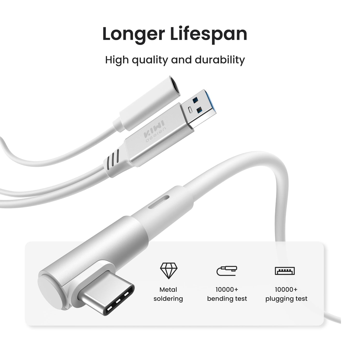 KIWI design Link Cable with Charging 16FT Compatible with Meta Quest 3S/3/2/Pro/Pico 4 Accessories and PC/SteamVR, USB 3.0 to USB C Link Cable