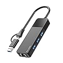 ALL-LUCKY USB to Ethernet Adapter, 4 in 1 USB C to Ethernet Adapter Hub with 3 x USB 3.0 Port/Gigabit Internet Port, High-Speed Network Hub Compatible