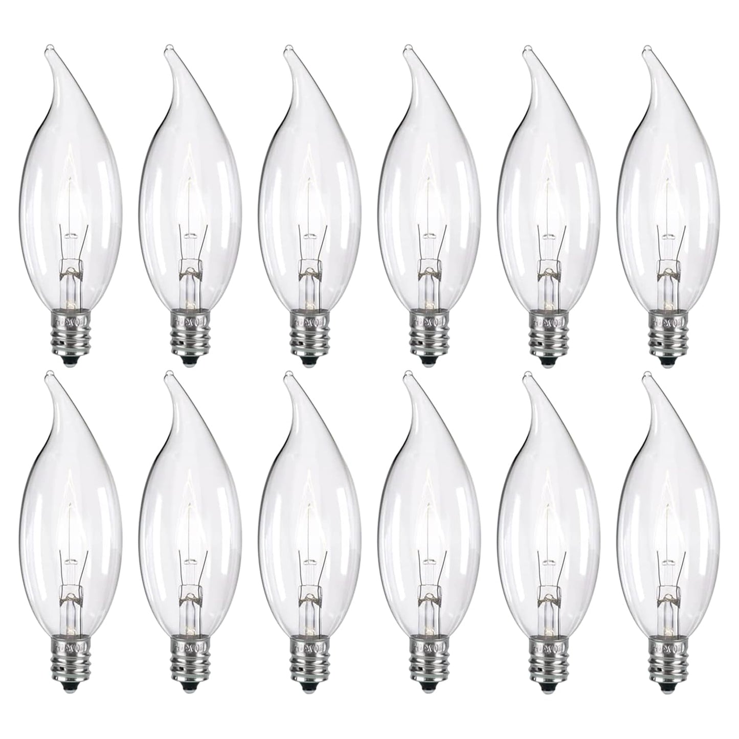 Tiqian 12-Pack Clear B10 CTC E12 Base Decorative Candle Light Bulbs, 60W, 480 Lumens, 2700K Warm White, Dimmable Incandescent Bulbs for Chandeliers