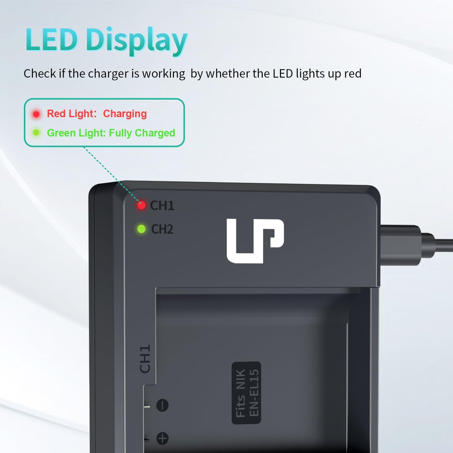 LP EN-EL15 EN EL15a Battery Charger Pack, 2-Pack Battery 2200mAh & Dual Slot Charger, Compatible with Nikon D7500, D7200, D7100, D7000, D850, D750
