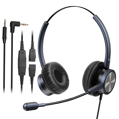 MAIRDI Phone Headset with 2.5mm & 3.5mm Connector for Deskphone Cell Phone PC Laptop, CallCenter Office Headset with Noise Cancelling Microphone