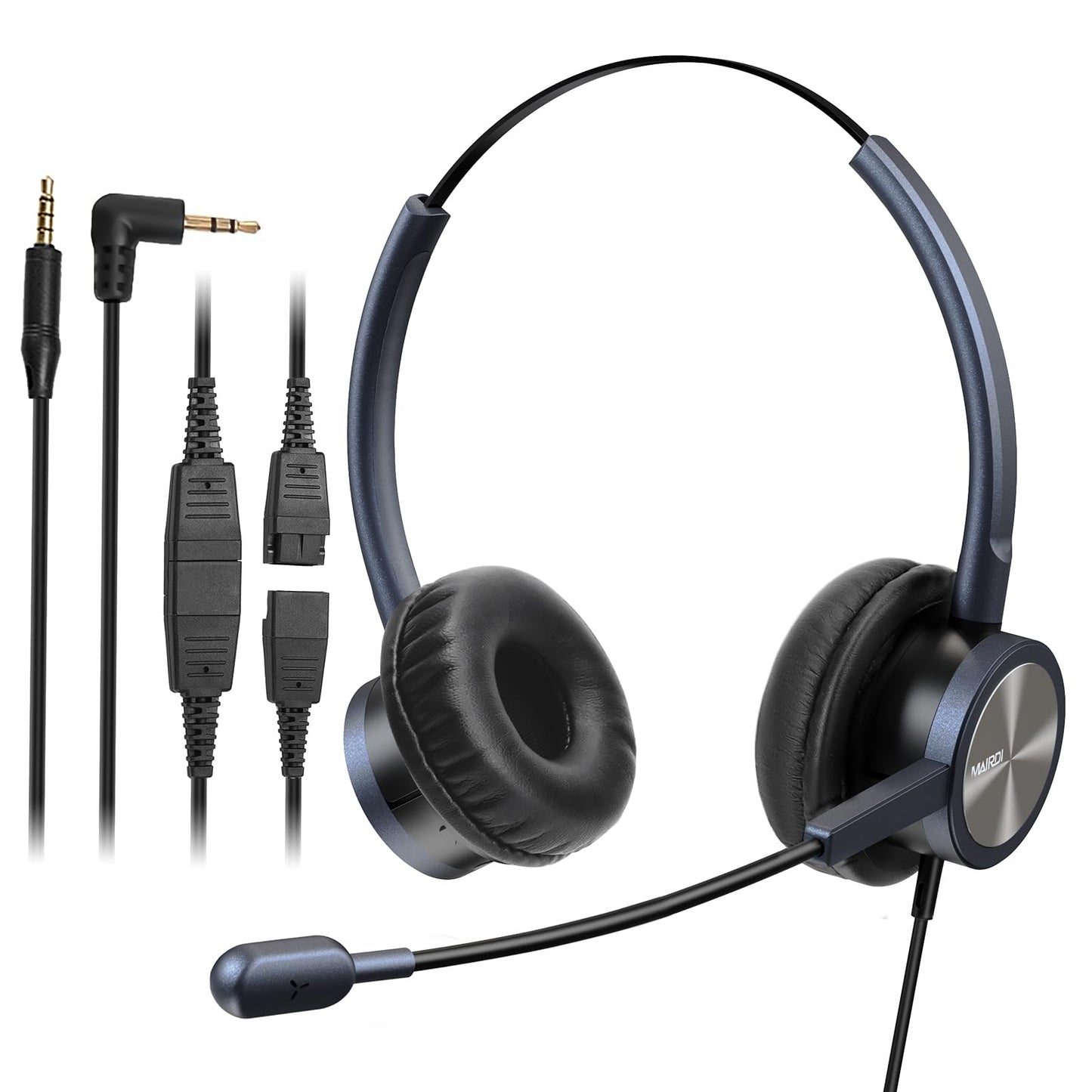 MAIRDI Phone Headset with 2.5mm & 3.5mm Connector for Deskphone Cell Phone PC Laptop, CallCenter Office Headset with Noise Cancelling Microphone