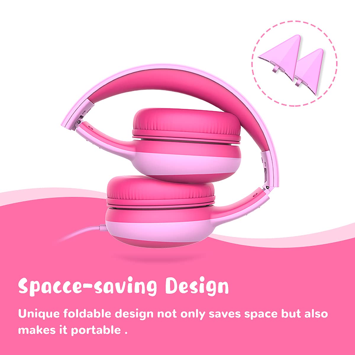 gorsun Kids Headphones with Limited Volume, Cat Ear Toddler Headphones, Wired Headphone Over Ear for Boys and Girls,Stereo Sound Foldable 3.5mm