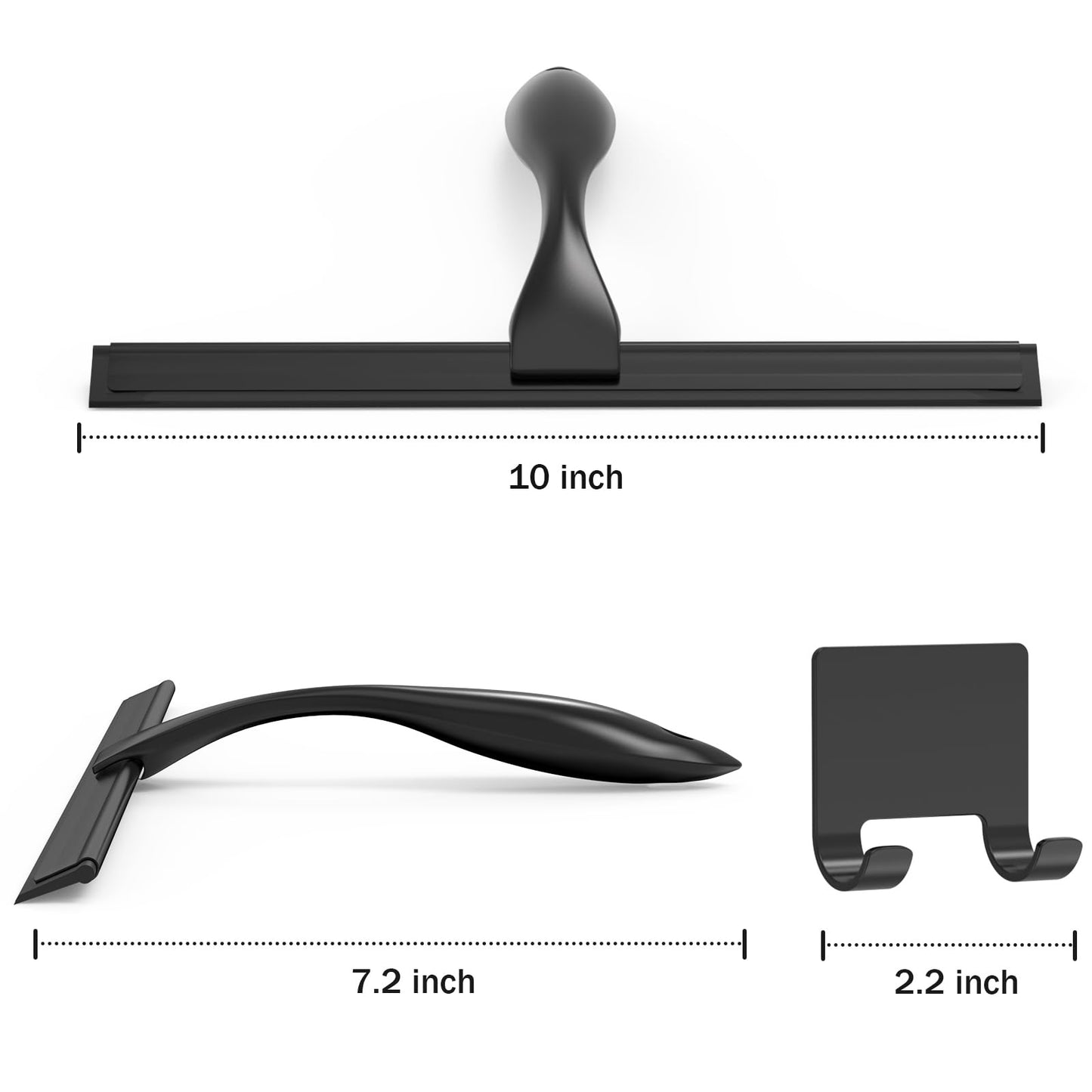 All-Purpose Stainless Steel Shower Squeegee – 10" Glass Door & Mirror Cleaner with Hook – Black, for Bathroom, Tile, Car