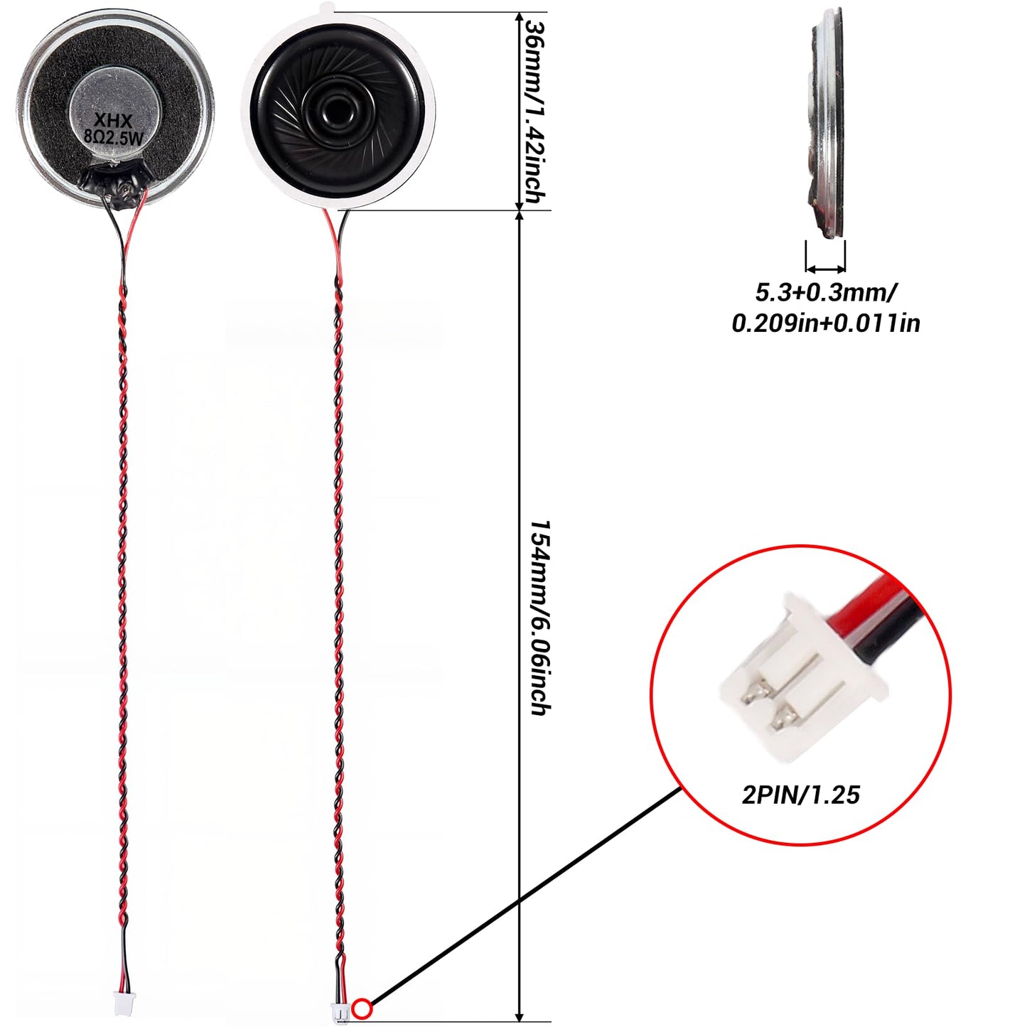 4Pcs 36mm Round Speaker 2.5W 8 Ohm Loud Micro Speaker Replacement for Electronics & DIY Projects